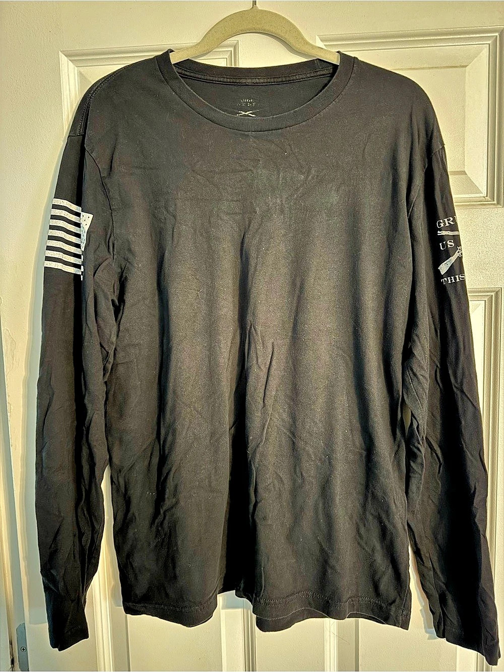 Grunt Style Flag Long Sleeve Tee Men's Black & White Size Large
